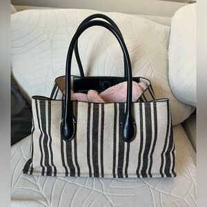 Zara Striped Black and Cream Women's Tote Beach Bag